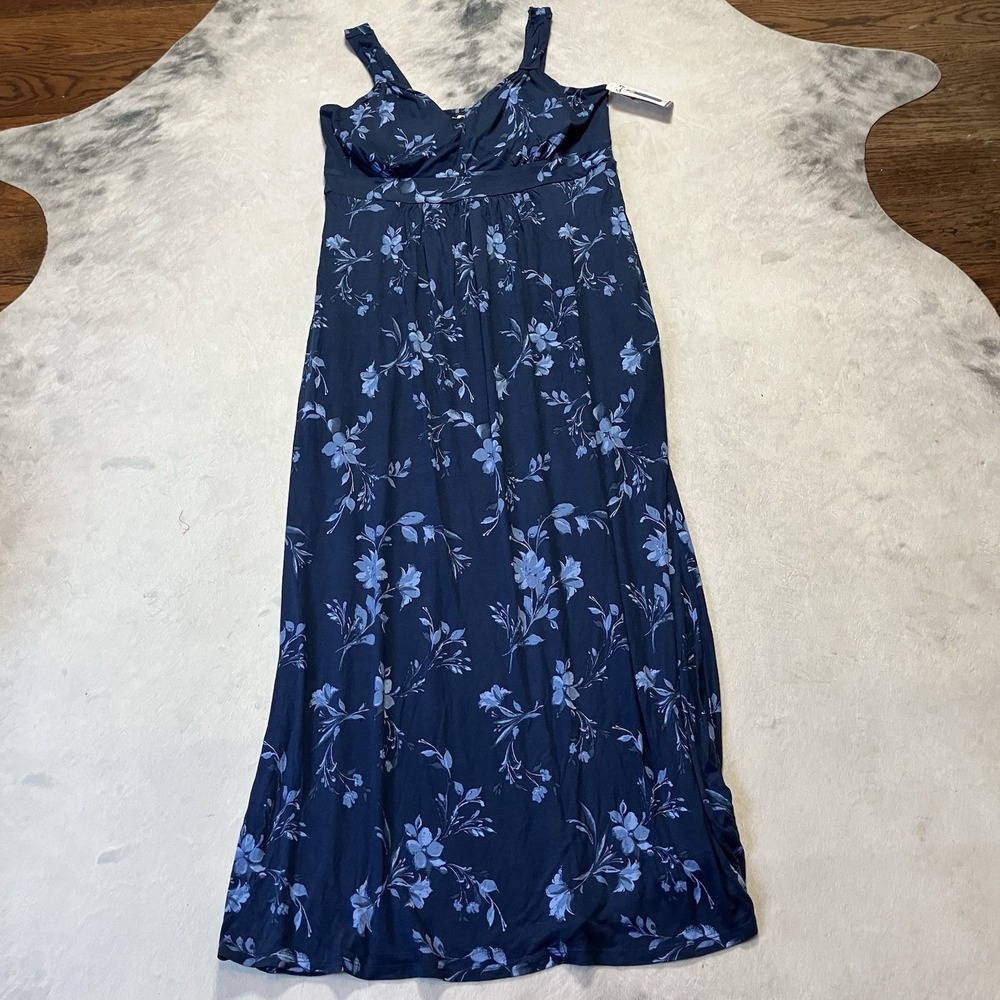 Seven7 Dress Womens Size XXL Blue Floral Molded Cup‎ Smocked Back Pockets